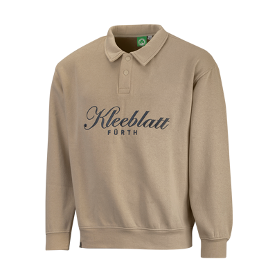 Pullover Half-Zip Retro sand mit Schriftzug "Kleeblatt Fürth" mittig auf der Brust und Kragen