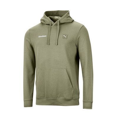 Kapuzenpullover von Puma in der Farbe khaki mit Schriftzug "Kleeblatt" auf der Brust vorne