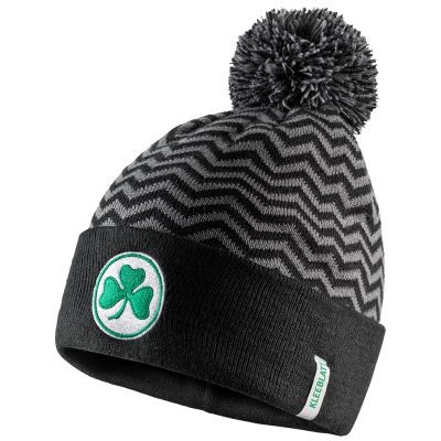 Grau-schwarze Bommelmütze mit Zick-Zack Muster