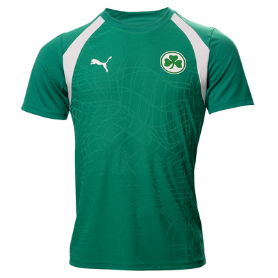 Trainingsshirt von Puma in der Farbe grün Weiße Details an der Brust Kleeblatt Logo auf der Brust