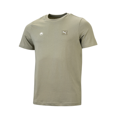 Shirt von Puma in der Farbe khaki mit Kleeblatt Logo in Weiß auf der Brust