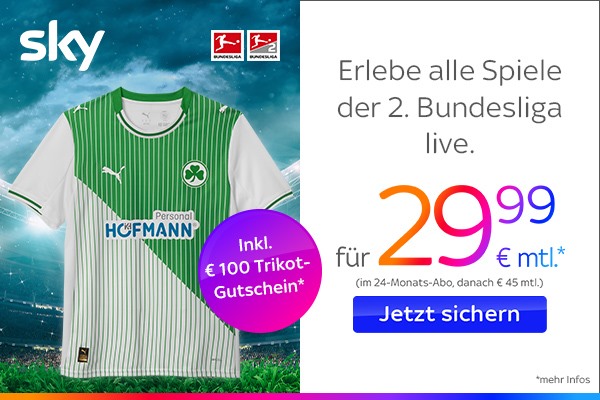 Sky - Erlebe alle Spiele der 2. Bundesliga live. Für 29,99€ mtl. Jetzt sichern. Inkl. 100€ Trikot Gutschein