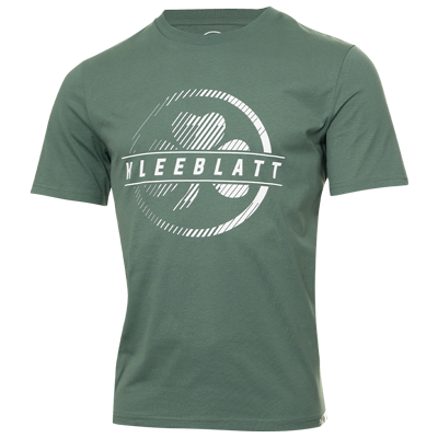 Shirt in der Farbe salbeigrün Schriftzug "Kleeblatt" mit Kleeblatt Logo in Weiß auf der Vorderseite
