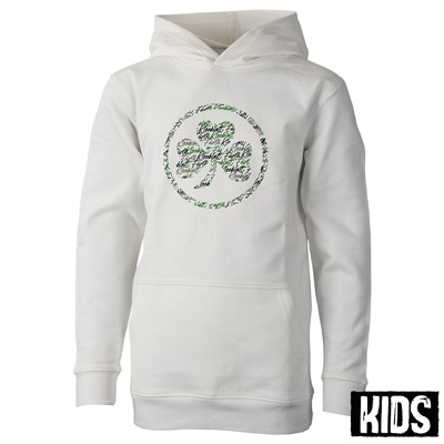weißer Kapuzenpullover für Kinder Kleeblatt Logo Design auf der Vorderseite