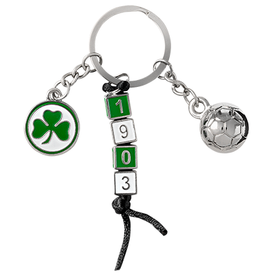 Schlüsselanhänger mit 3 Anhänger-Symbolen: Kleeblatt Logo, 1903 in Grün-Weiß und Fußball