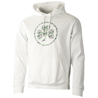 weißer Kapuzenpullover Kleeblatt Logo Design auf der Vorderseite